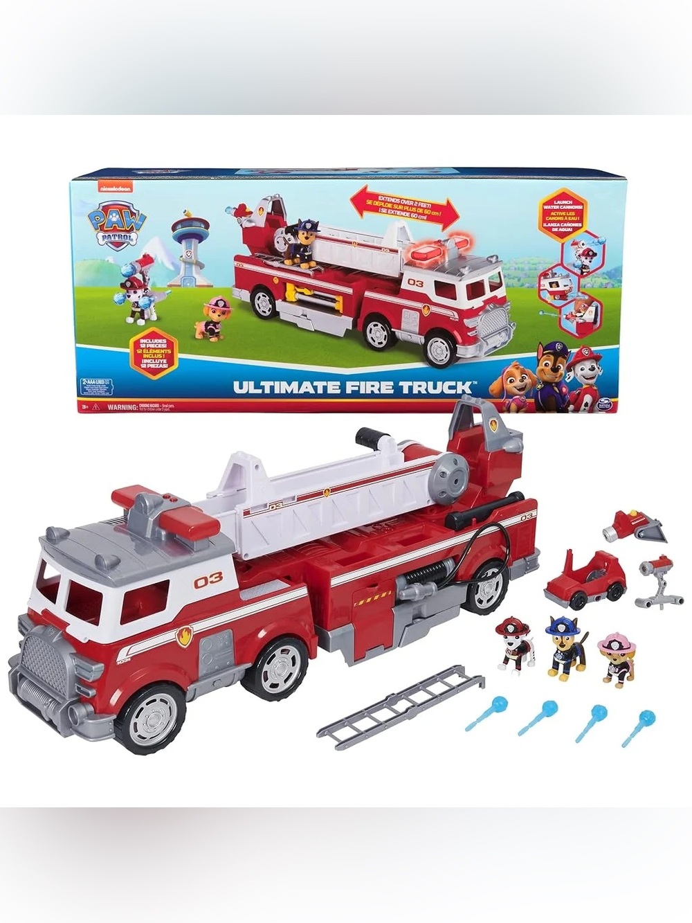 Paw Patrol Ultimate Rescue Fire Truck + 6 Figures, Mini Car, Shooters, Lights